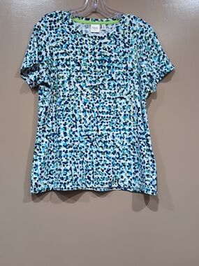 Rafaella Blue and Green Speckled Short-Sleeve Tee Size Large